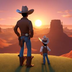 Cowboy and son watching the sunrise