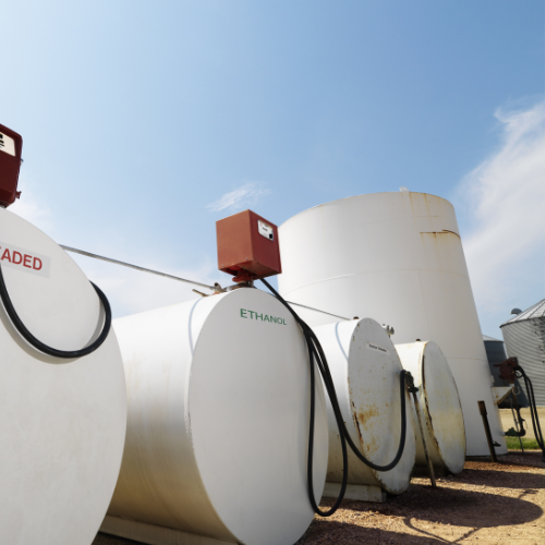 multiple large fuel tanks on a farm operation