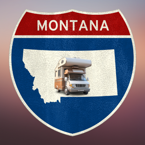 a picture of a motorhome embedded into a Montana highway sign