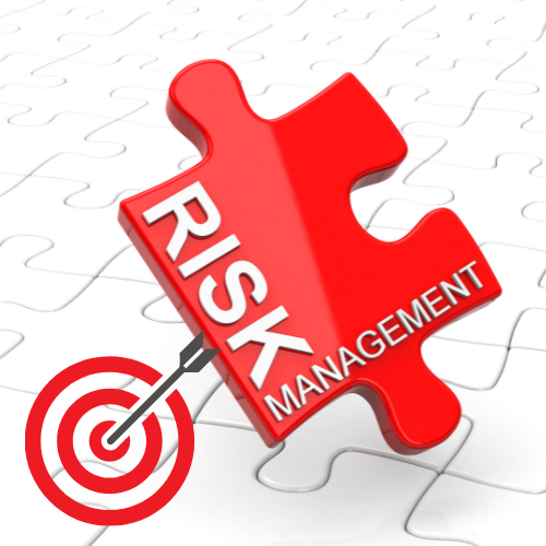 A white jig-saw puzzle in the background with a red puzzle piece in the foreground.  On the re piece the words Risk Management