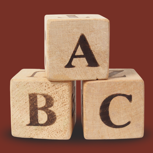 Three wooden blocks stacked in a pyramid labeled “A,” “B,” and “C,” representing the foundational coverages of a standard Commercial General Liability (CGL) policy.
